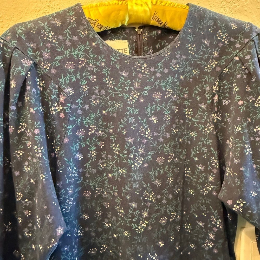 Vintage Paquette Too Chic Long Sleeve Floral Dress in Navy Women’s Sz 14 - Picture 2 of 14
